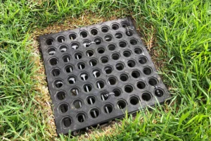 Drainage solution in a green lawn