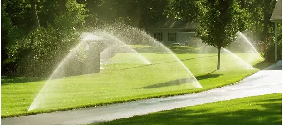 Large area with sprinklers on